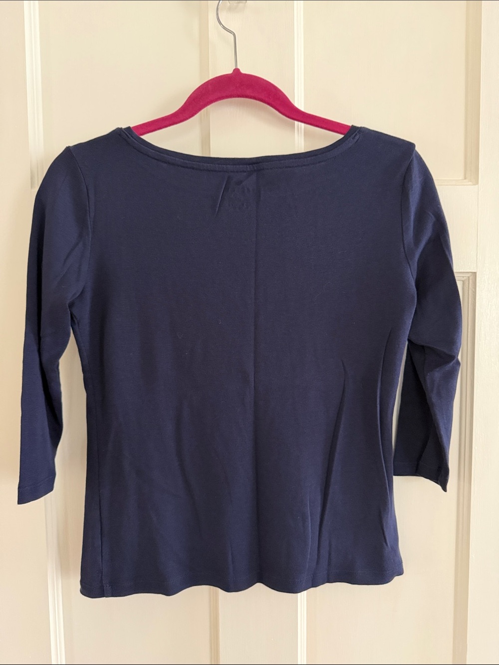 🫐 Talbots petite navy blue boatneck top with 3/4 sleeves. Size S petite. - Picture 2 of 7